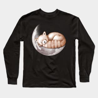 Cute red panda sleeping on the moon. Long Sleeve T-Shirt